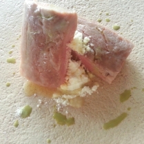 fillet with a concentration of green pepper and cream lyophilized.